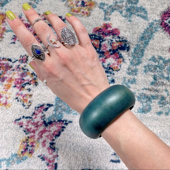 Vintage Jewelry - Vintage Stained Wooden Bangle Bracelet